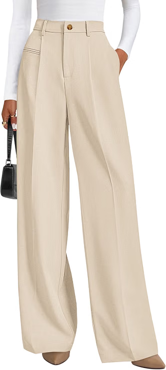 Cream wide-leg pants for business casual outfits