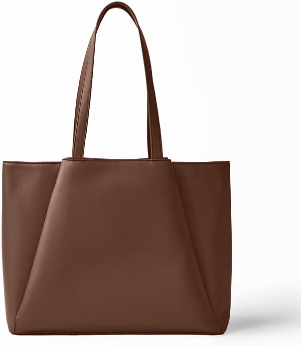 Structured dark brown work tote with long handles