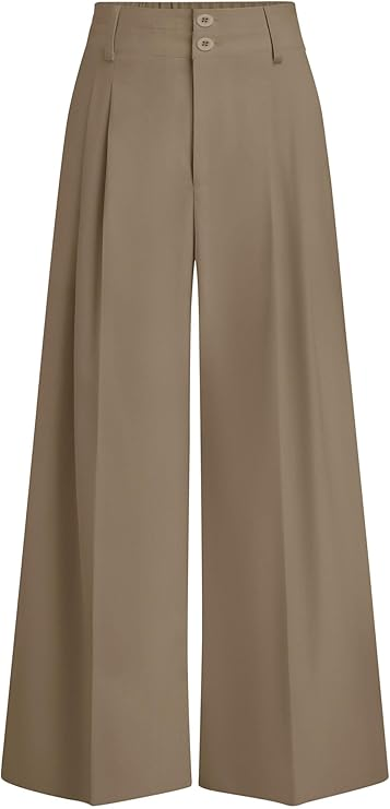 Taupe-brown high-waisted wide-leg trousers for a polished neutral work outfit